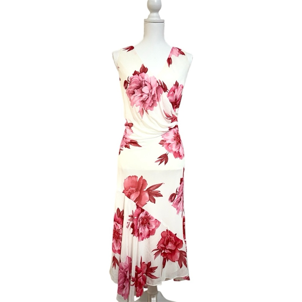 Vintage Floral Sleeveless Dress - Pink and White